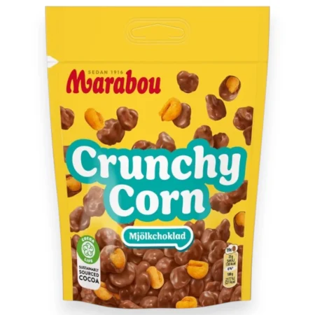 Marabou Crunchy Corn, Swedish chocolate corn snack from Kandy Lover.