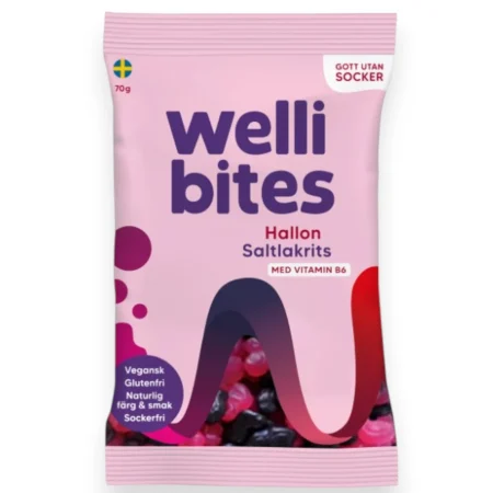Wellibites Raspberry and Salty Liquorice, vegan sugar free Swedish candy from Kandy Lover.